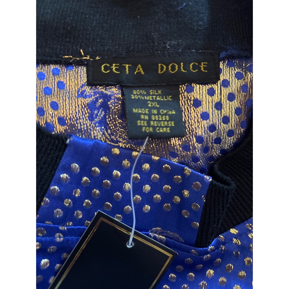 Ceta Dolce Mens 2XL Silk Blend Blue Gold Medusa Polka Dot Metallic Shirt‎ NWT - Picture 4 of 4